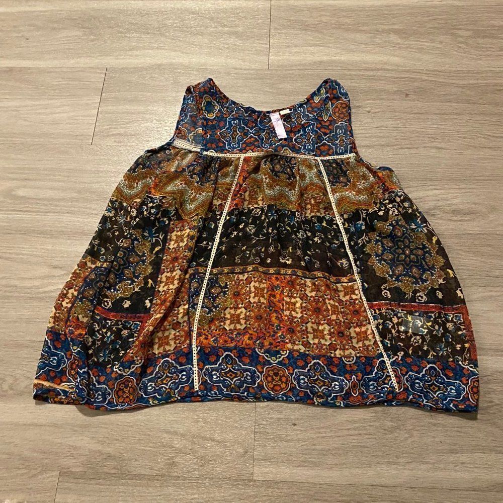 Alya sleeveless multicolored sheer blouse size medium